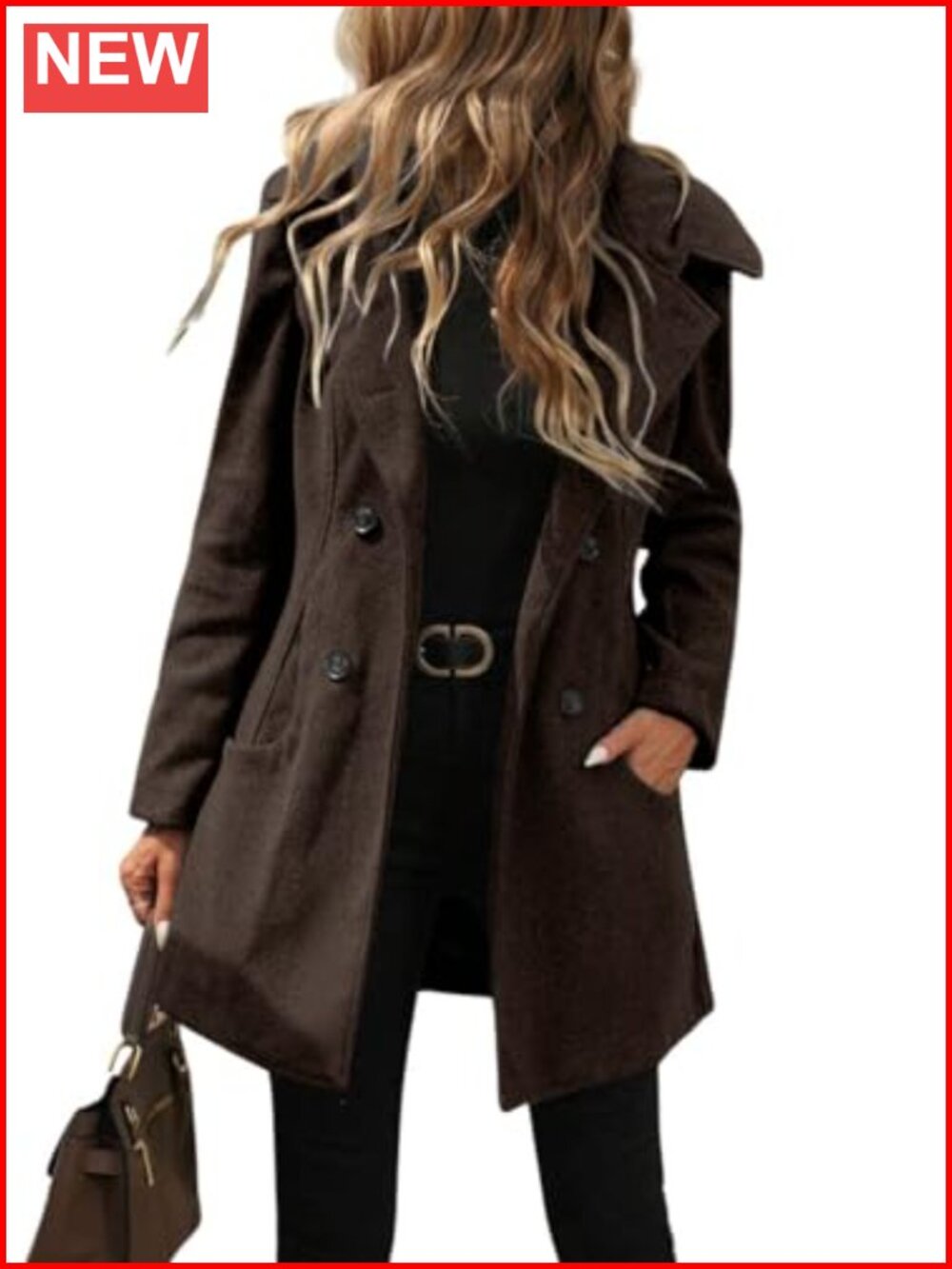 Women's Winter Wool Pea Coat Double Breasted Hooded Notch Collar Long Sleeve